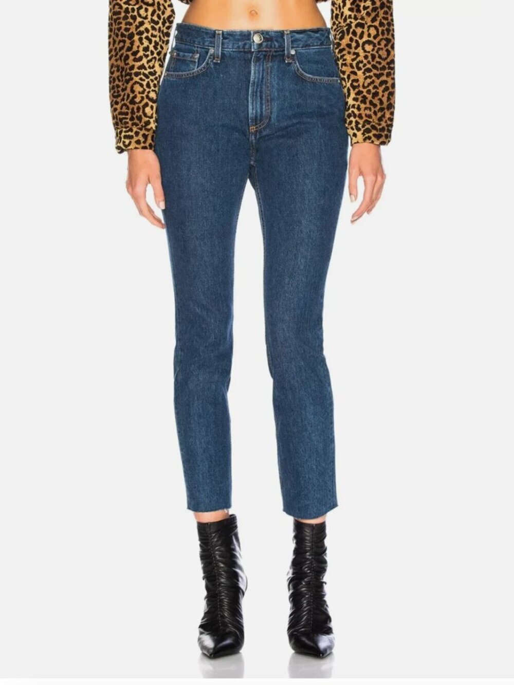 Rag & Bone High Rise Ankle Skinny Jeans Dark Stone Raw Hem Size 27